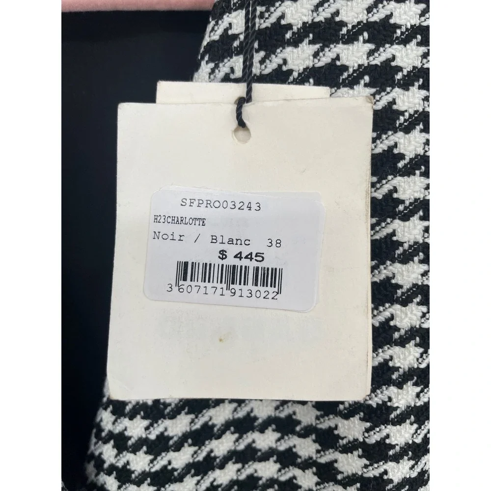 Sandro Charlotte Houndstooth Black and White Tweed Mini Dress 38 US 6 - Picture 4 of 11